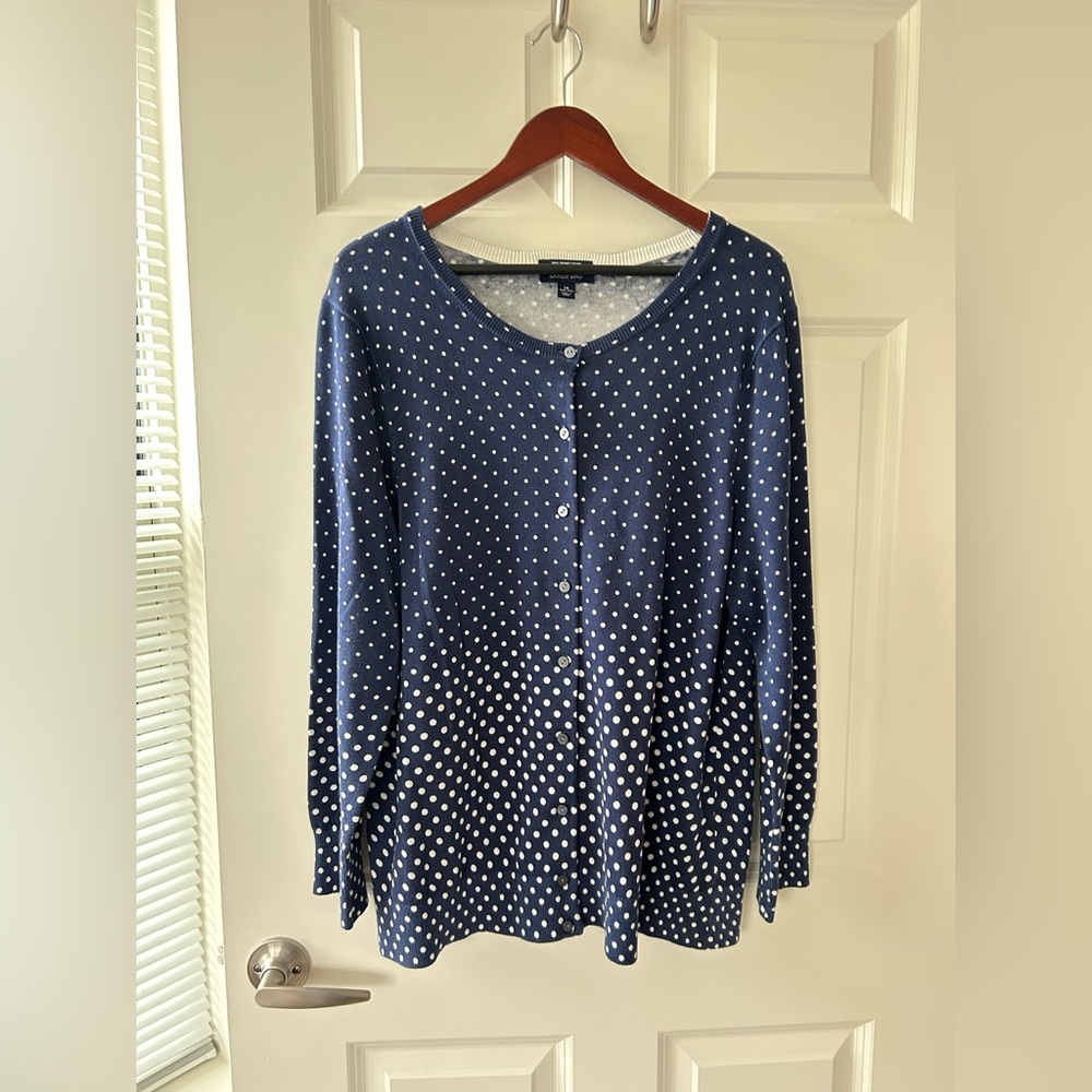 Lands' End Navy Polka Dot Cardigan Sweater